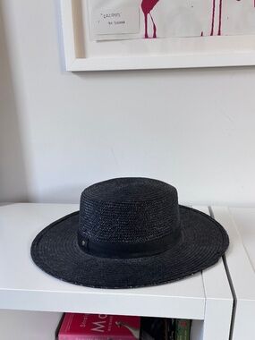 Janessa Leone - Calla Black Straw Hat (Size Small)